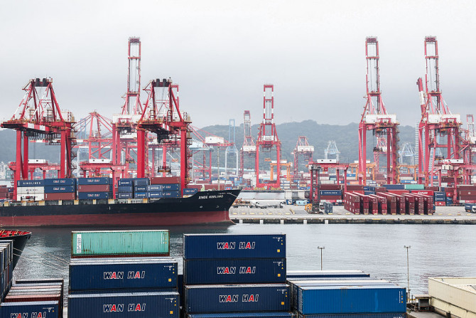 Gantry cranes and shipping containers at the port of Keelung
